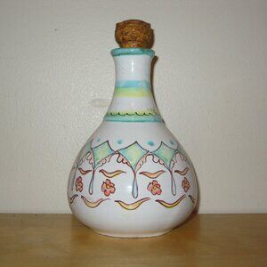 Vintage Italy Majolica Pottery Oil Vinegar Cruet Bottle w Stopper SIGNED